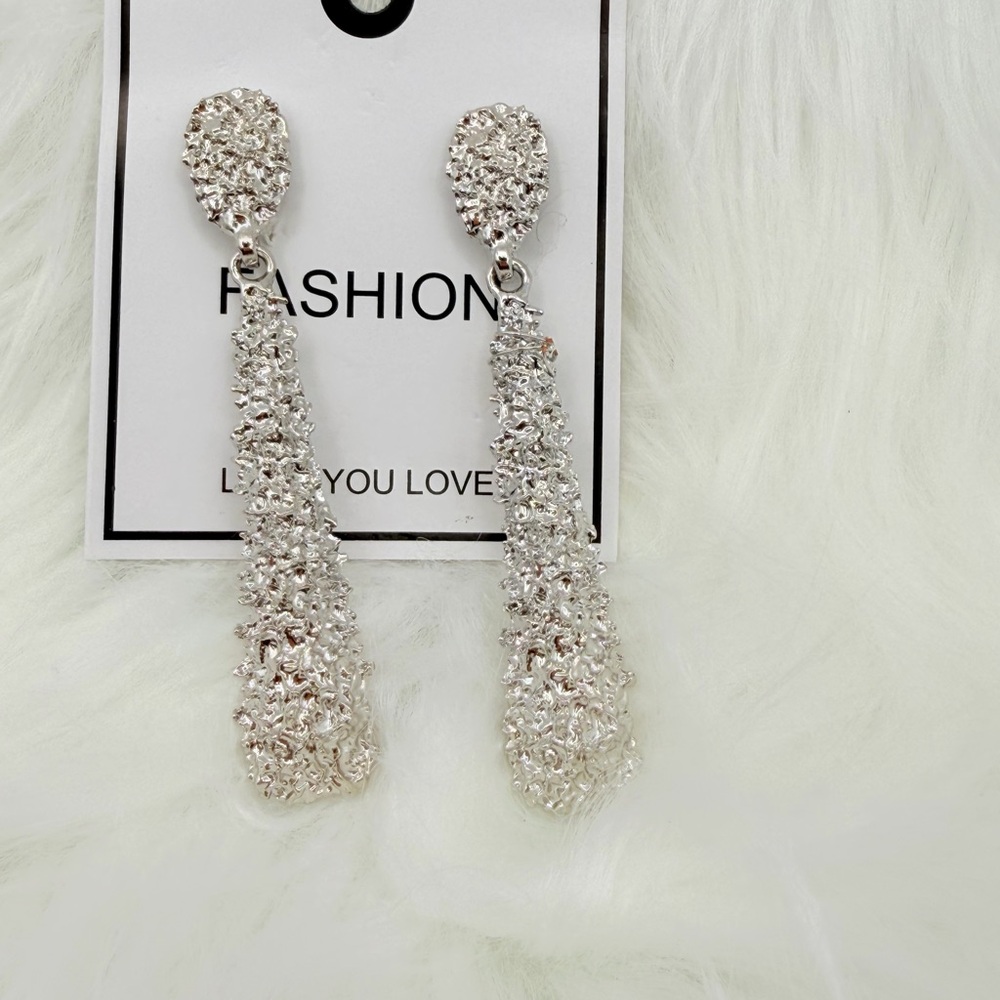 Silver Textured Drop Earrings -
